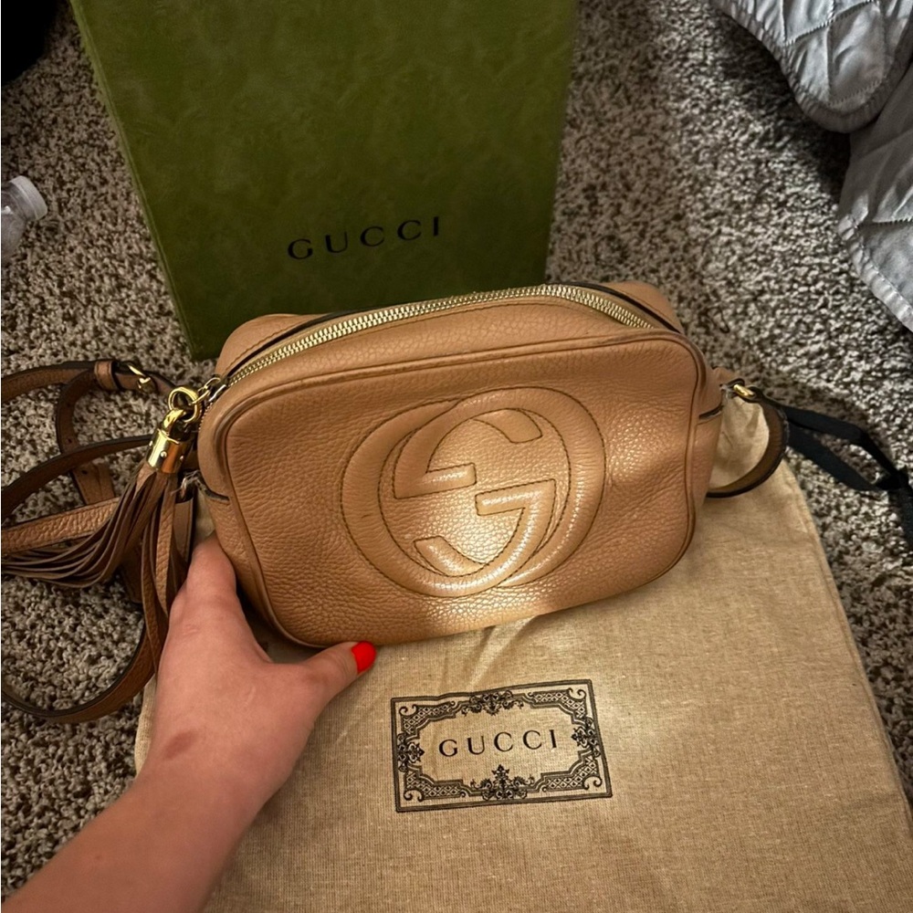Gucci Tan Crossbody Bag with Embossed Logo